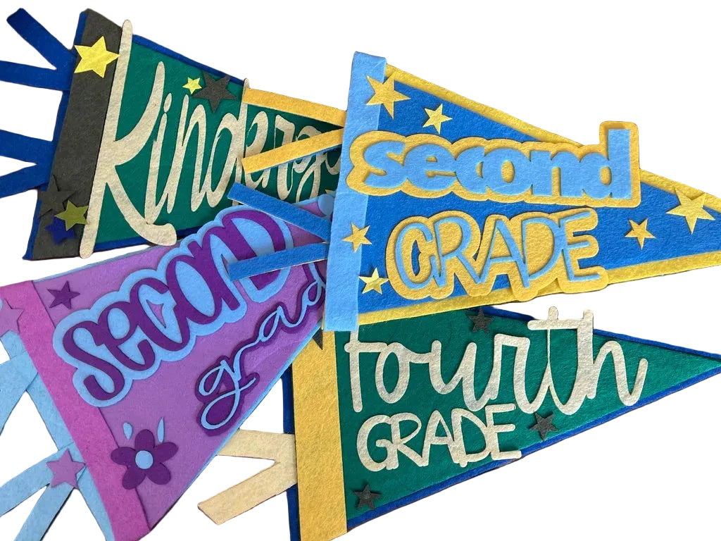 Colorful pennant felt flag with grade level